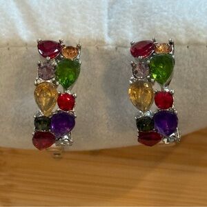 Multicolor CZ Pierced Hoop Earrings – Brand New